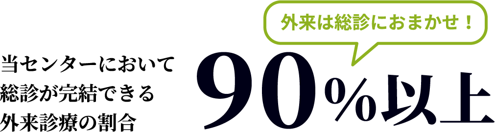 当センターにおいて総診が完結できる外来診療の割合 90％以上 外来は総診におまかせ！